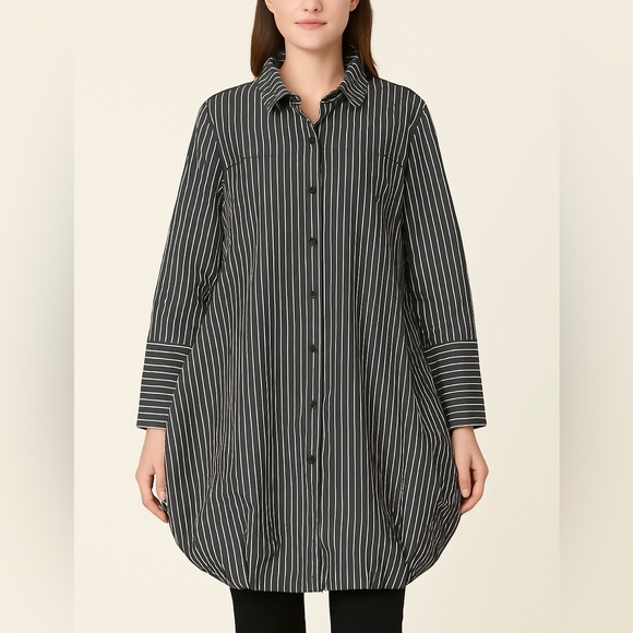 ▪️COMFY USA 1X Tokyo Shirt Tunic Pinstripe Stripped Bubble Hem Lagenlook - Picture 1 of 15